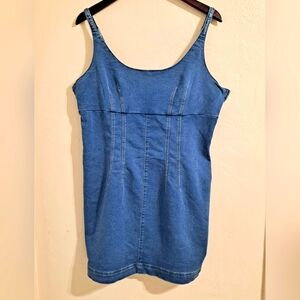 Blue Denim Sleeveless Mini Dress Stretchy Festival No Boundries XL